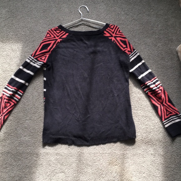 Black, Salmon +Cream Tribal Patterned Knit Sweater - Picture 6 of 7